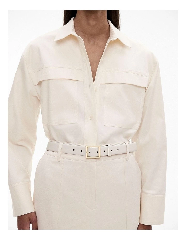 Cotton Pocket Detail Shirt in Cream image 3