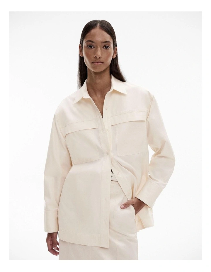 Cotton Pocket Detail Shirt in Cream image 4