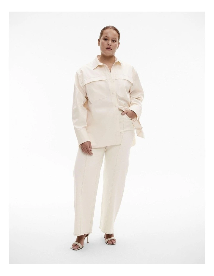 Cotton Pocket Detail Shirt in Cream image 6