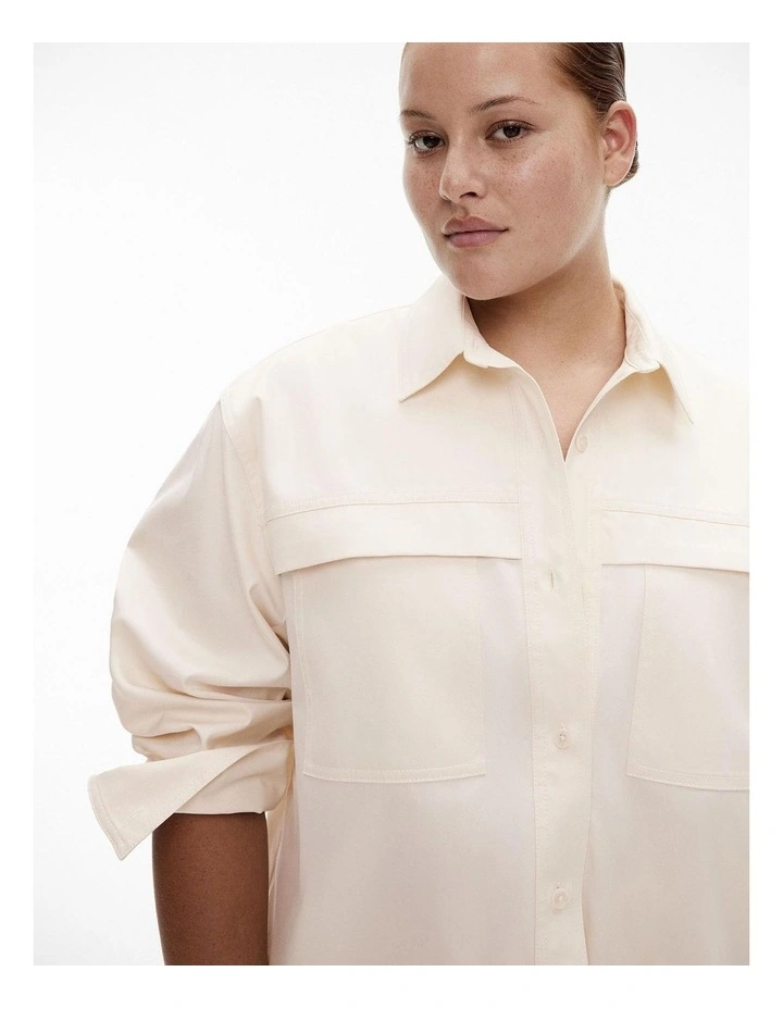 Cotton Pocket Detail Shirt in Cream image 7