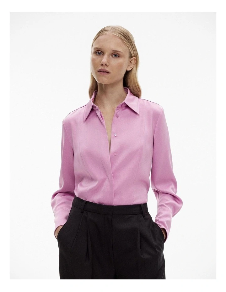 Acetate Satin Frame Shirt in Orchid Pink image 1
