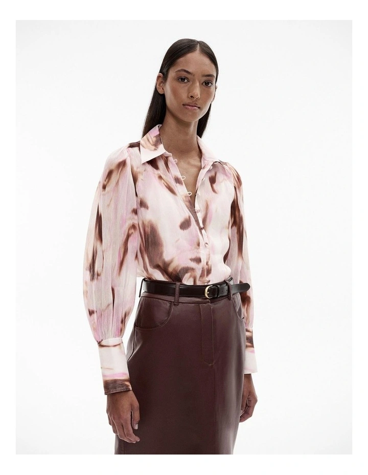 Element Print Silk Linen Blouse in Pop Pink image 1