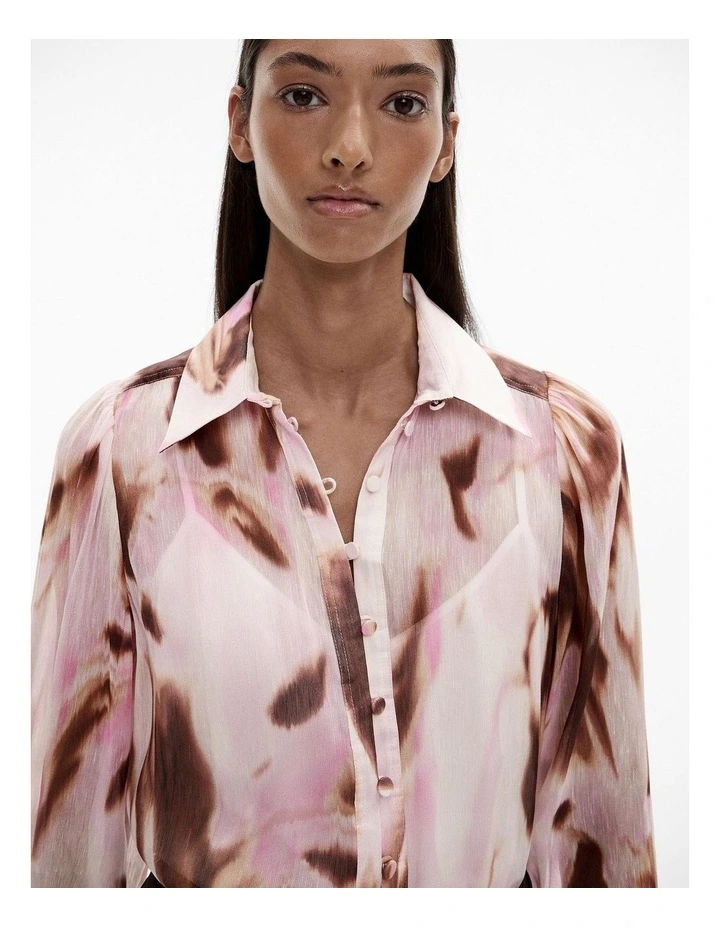 Element Print Silk Linen Blouse in Pop Pink image 3