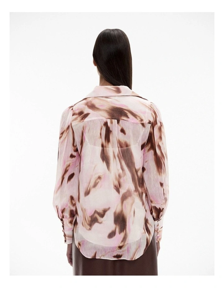 Element Print Silk Linen Blouse in Pop Pink image 4