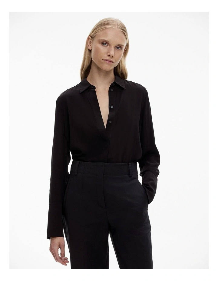 Longline Drape Shirt in Black image 1
