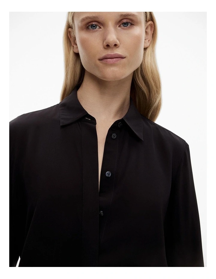 Longline Drape Shirt in Black image 3