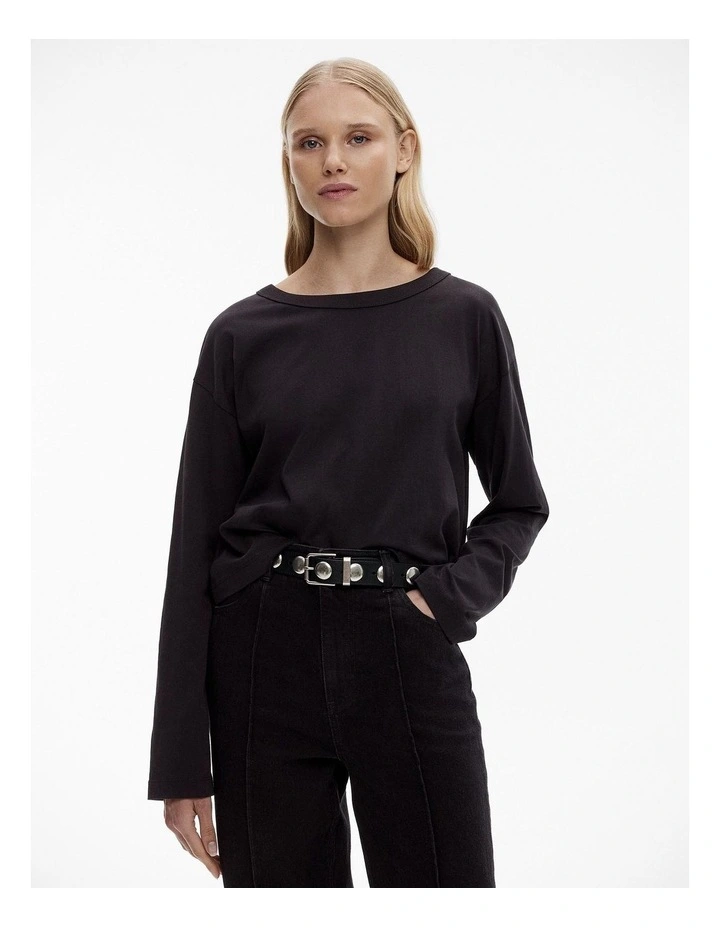 Cotton Drop Shoulder Top in Black image 1
