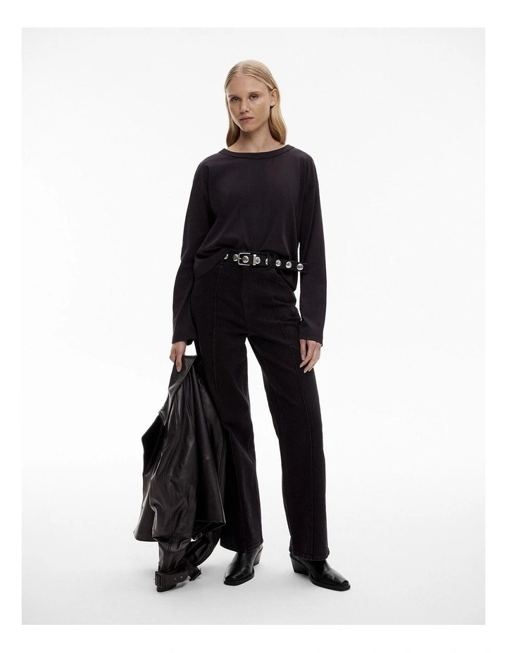 Cotton Drop Shoulder Top in Black image 2