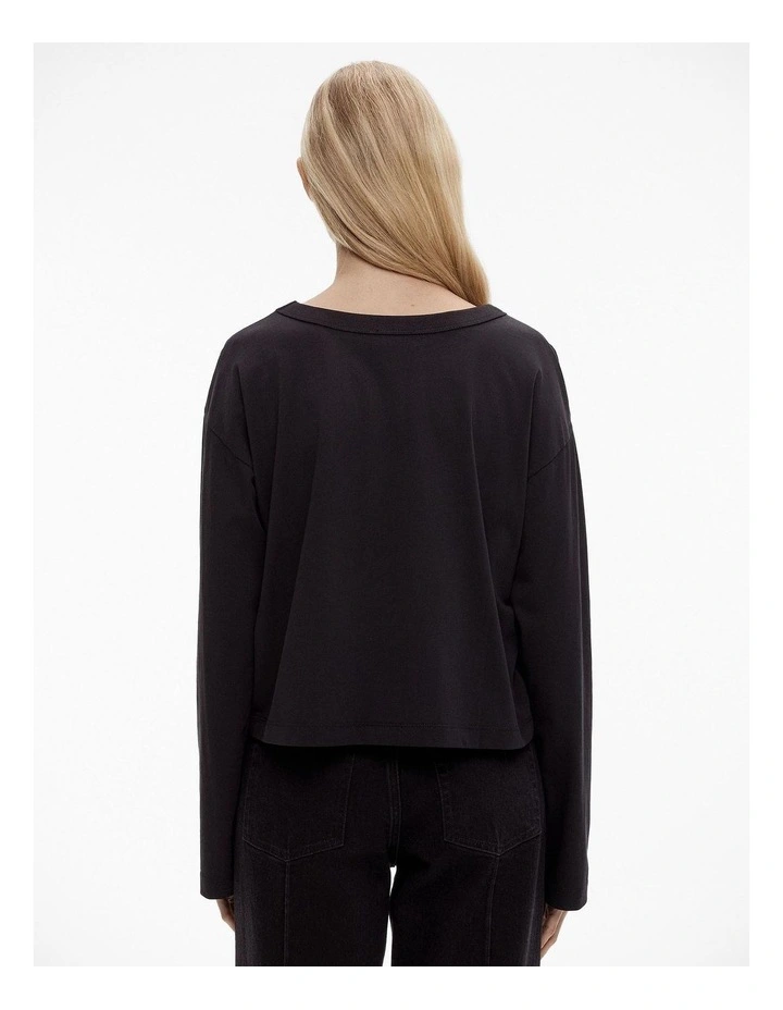 Cotton Drop Shoulder Top in Black image 4