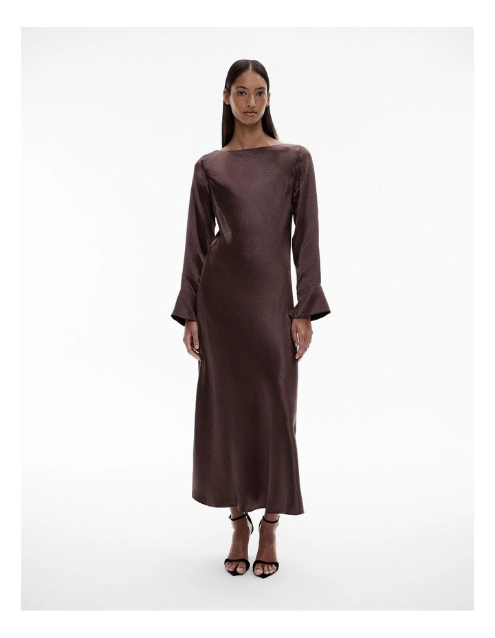 Acetate Long Sleeve Midi Dress in Raisin image 1