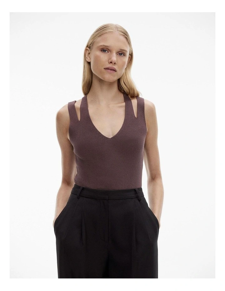 Cut Out Rib Tank in Raisin image 1