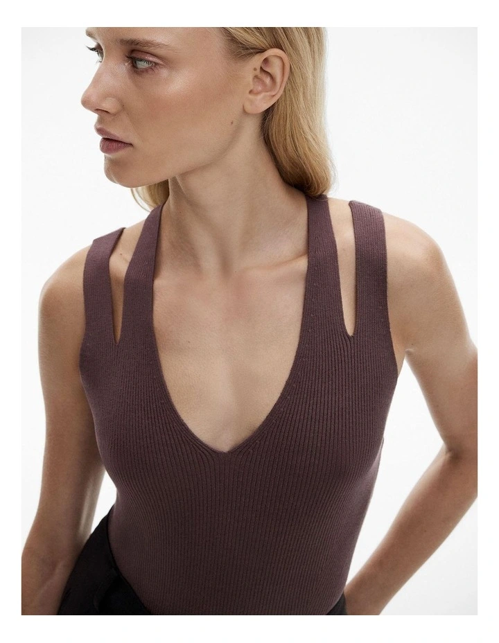 Cut Out Rib Tank in Raisin image 3