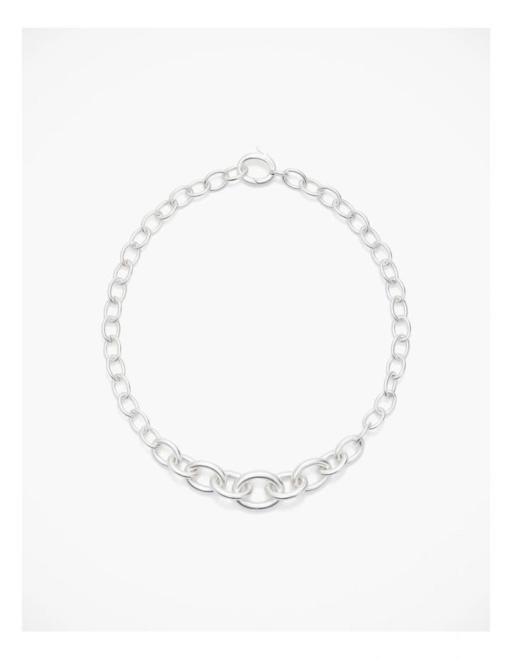 Oval Link Necklace in Satin Silver image 1