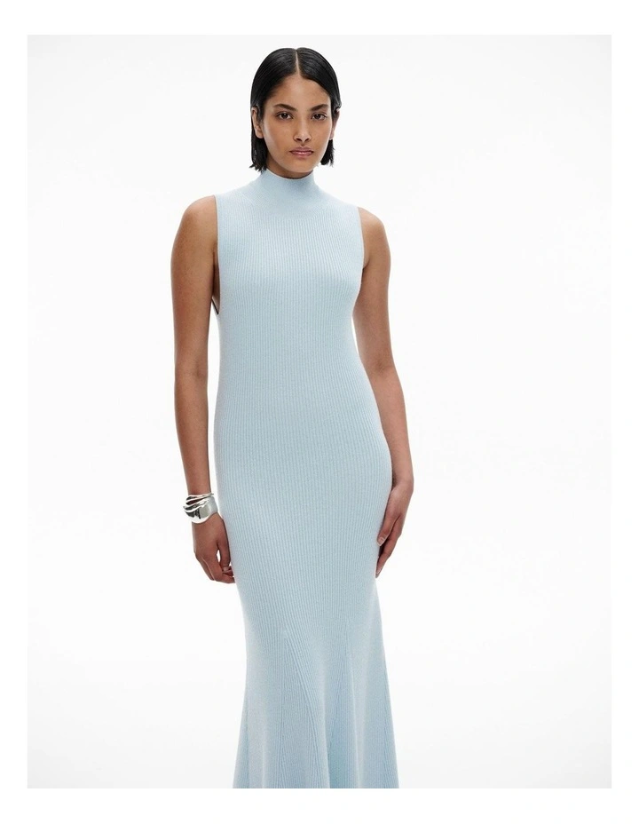 High Neck Knit Dress in Ice Blue image 2