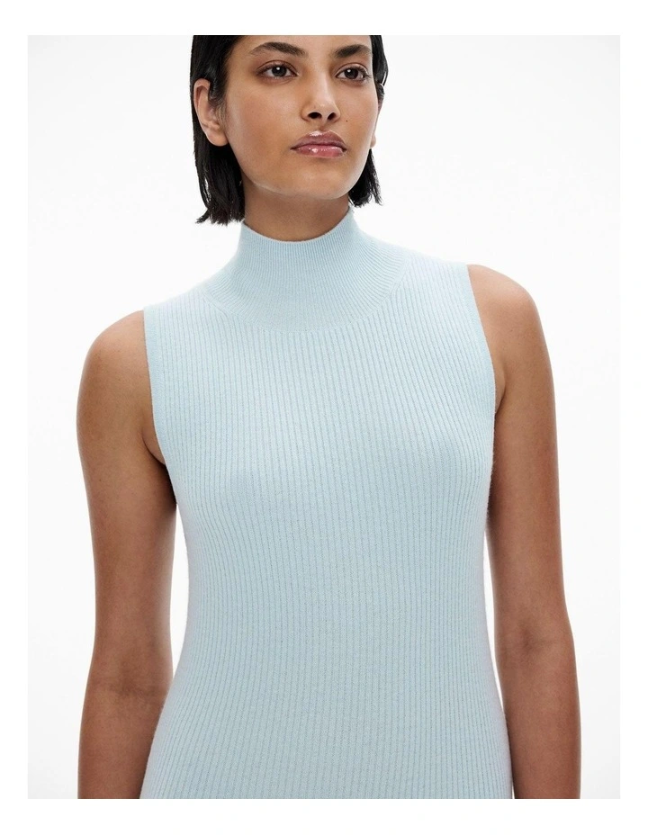 High Neck Knit Dress in Ice Blue image 3