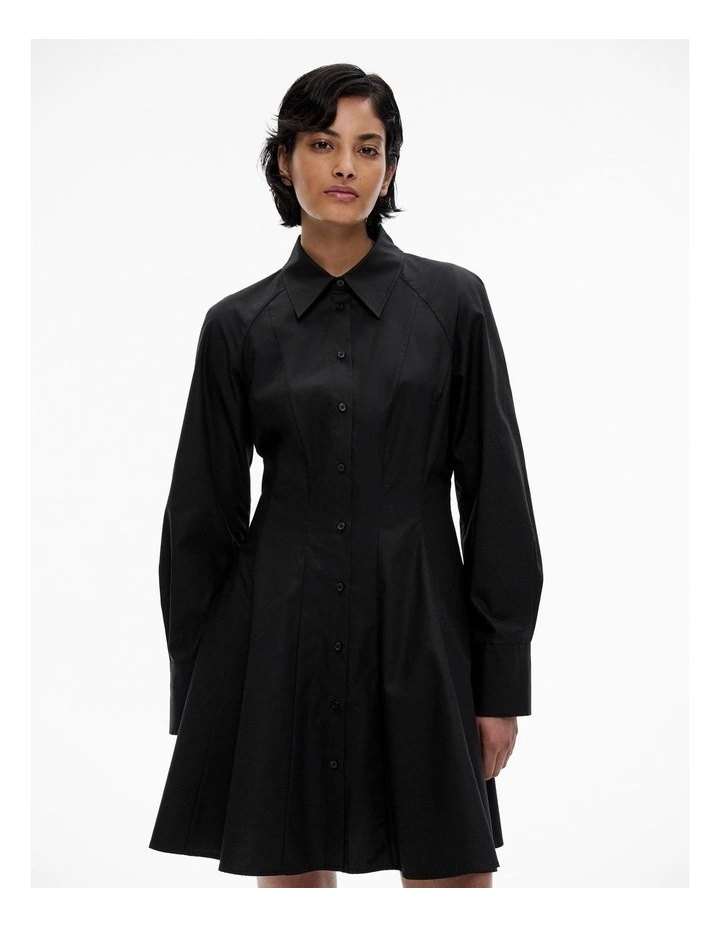 Seam Detail Mini Shirt Dress in Black image 1