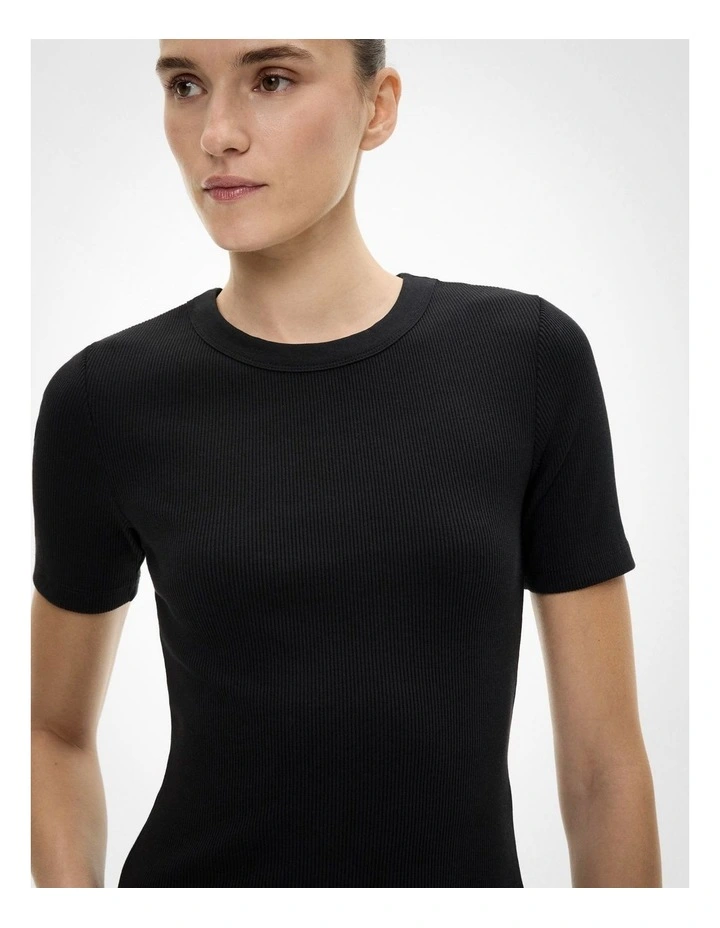 Crew Rib T-shirt in Black image 3