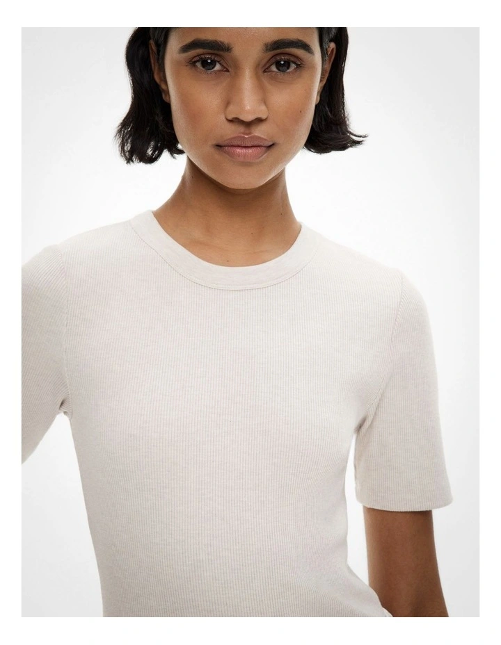 Crew Rib T-shirt in Stone Melange image 3