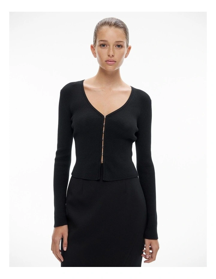 Hook And Bar Front Cardigan in Black image 1