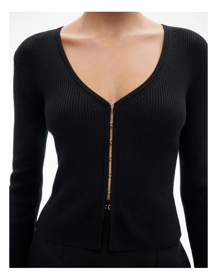 Hook And Bar Front Cardigan in Black image 3