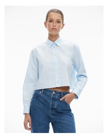 Cotton Cropped Shirt in Ice Blue