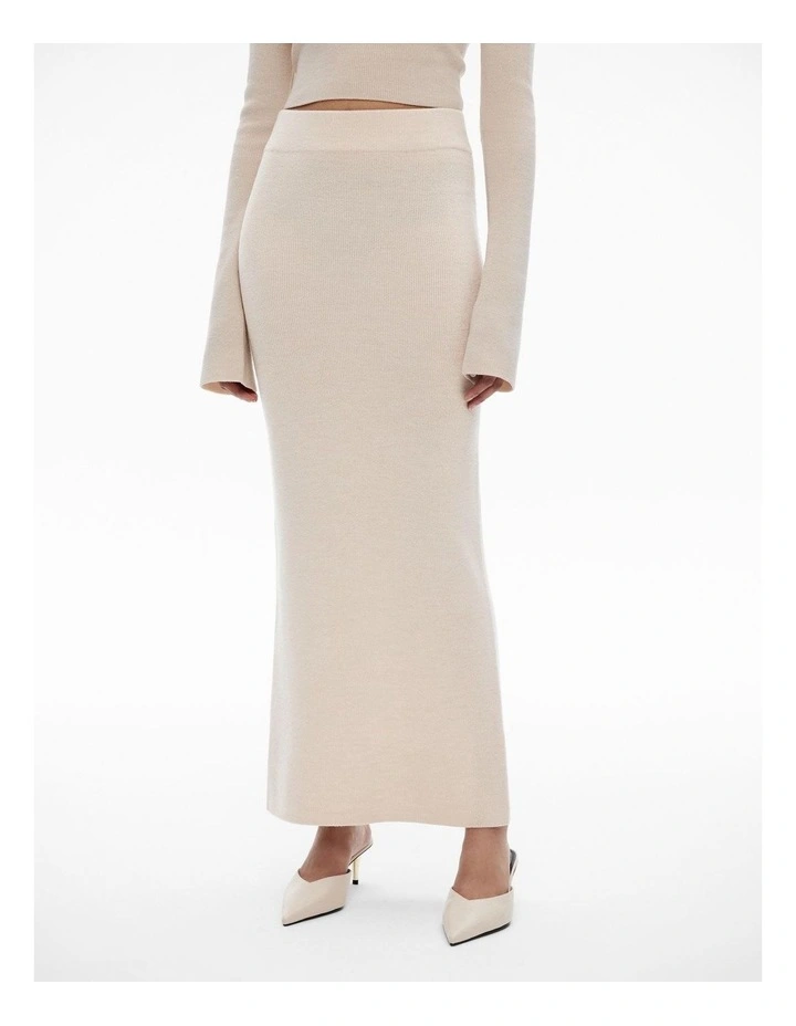 Slim Knit Midi Skirt in Stone Melange image 1