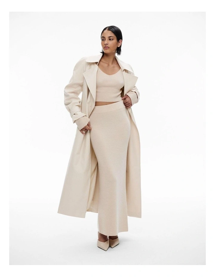Slim Knit Midi Skirt in Stone Melange image 2