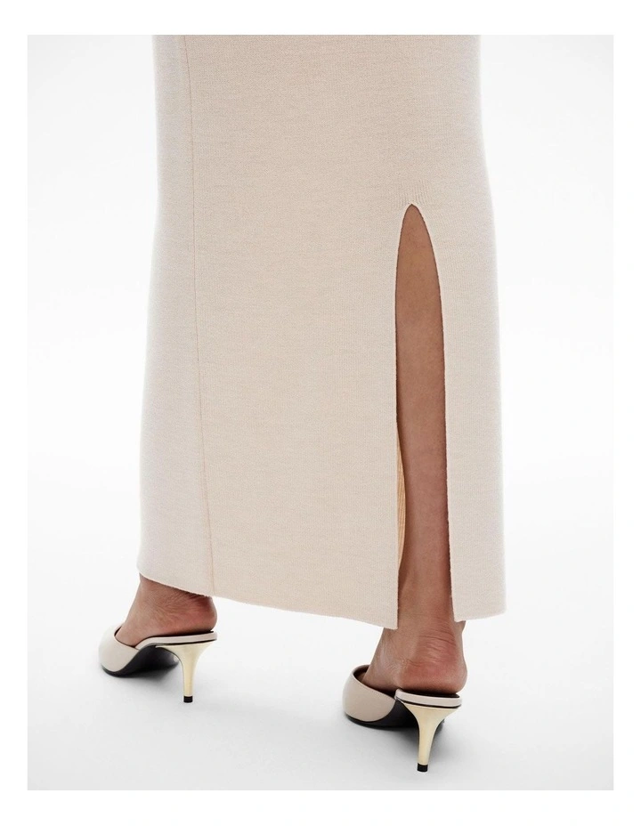 Slim Knit Midi Skirt in Stone Melange image 3