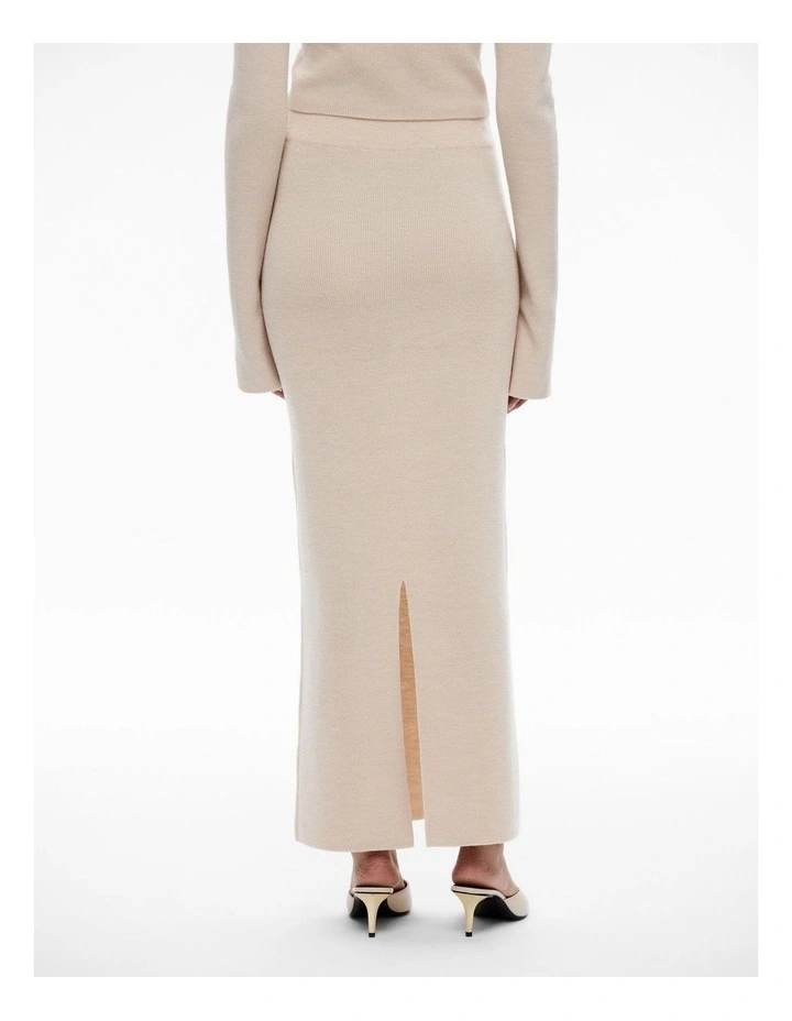 Slim Knit Midi Skirt in Stone Melange image 4