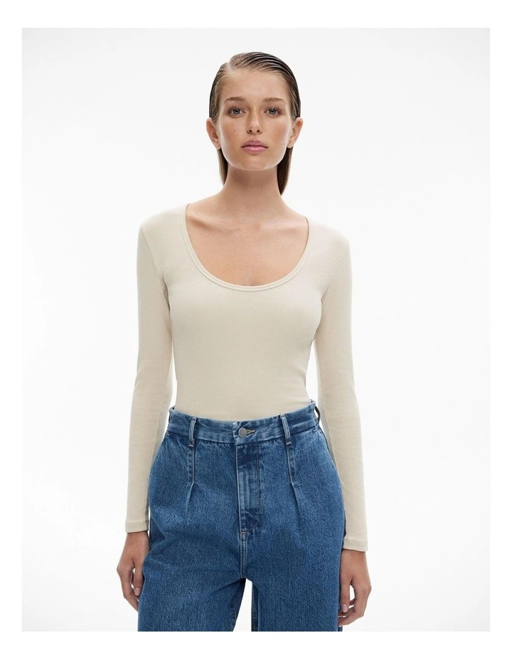 Scoop Rib Long Sleeve Top in Stone image 1