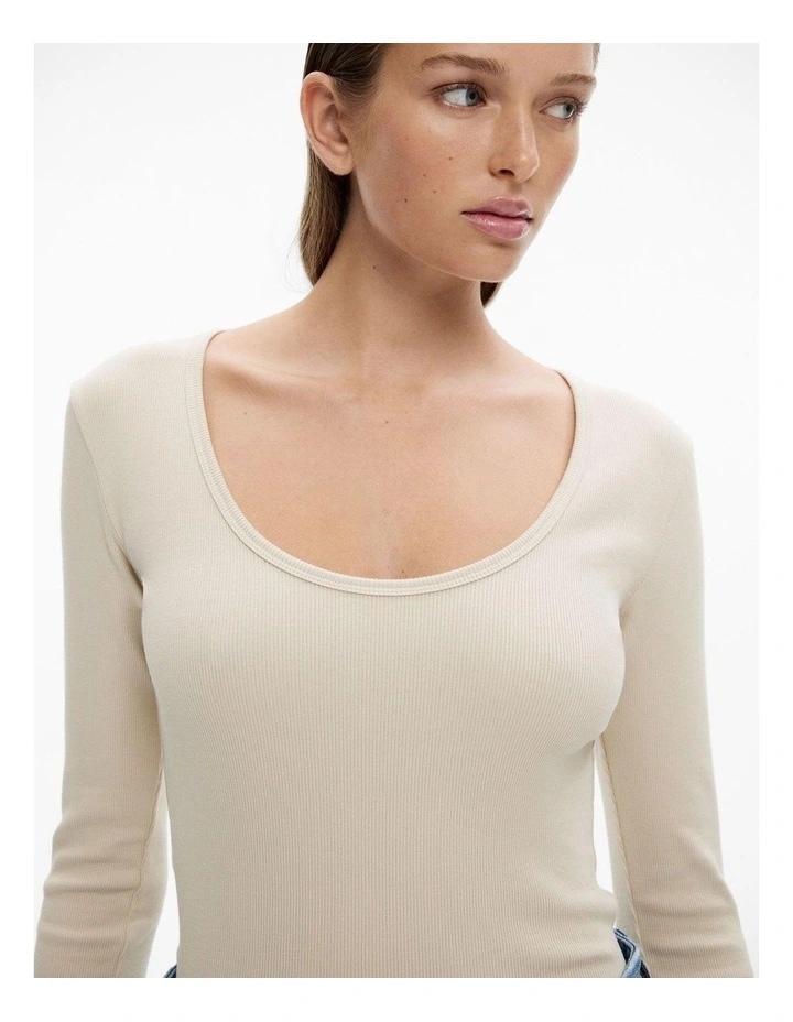 Scoop Rib Long Sleeve Top in Stone image 3