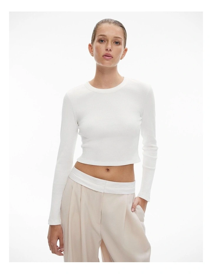 Crop Crew Rib Top in Fresh White image 1