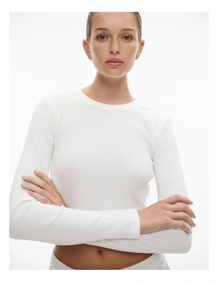 Crop Crew Rib Top in Fresh White image 4