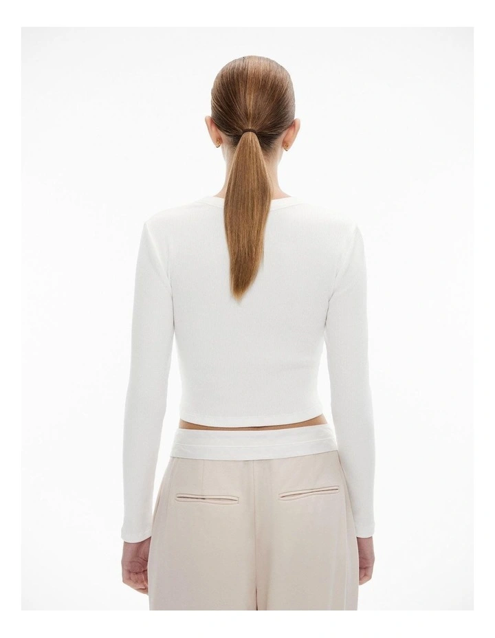 Crop Crew Rib Top in Fresh White image 5