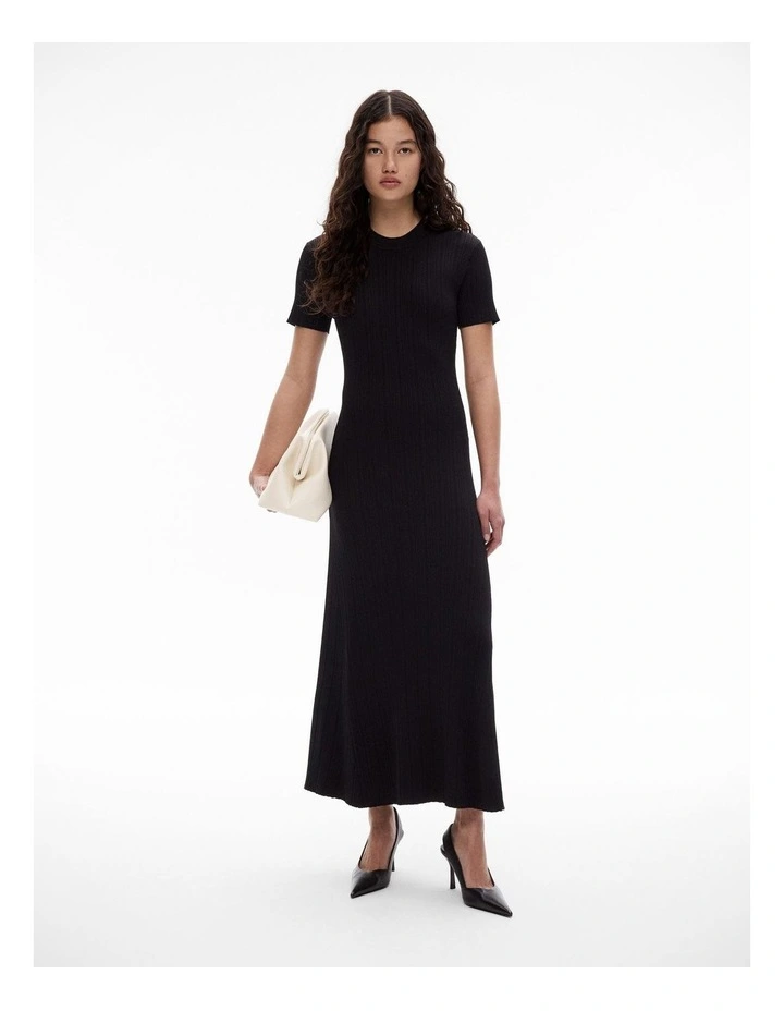 Variegated Short Sleeve Knit Dress in Black image 1