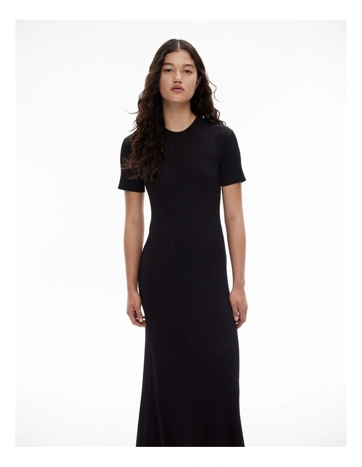 Variegated Short Sleeve Knit Dress in Black image 2