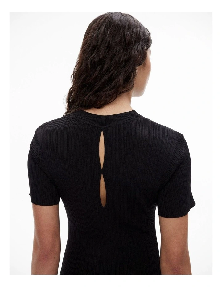 Variegated Short Sleeve Knit Dress in Black image 3