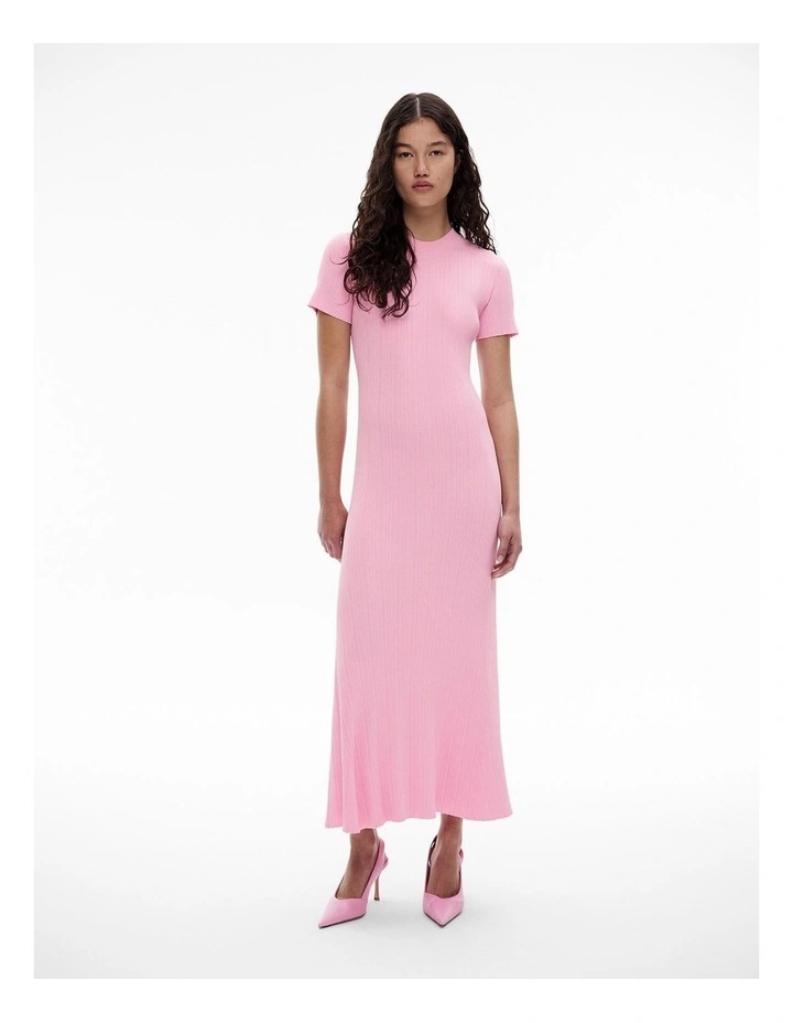 Variegated Short Sleeve Knit Dress in Floss Pink image 1
