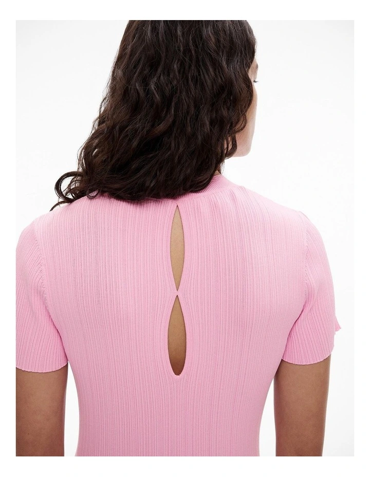 Variegated Short Sleeve Knit Dress in Floss Pink image 3