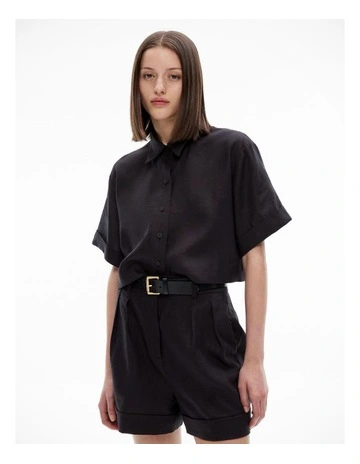 Linen Crop Shirt in Black