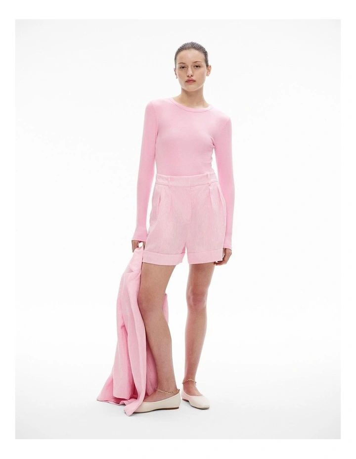 Linen Pleat Short in Floss Pink Yd image 2
