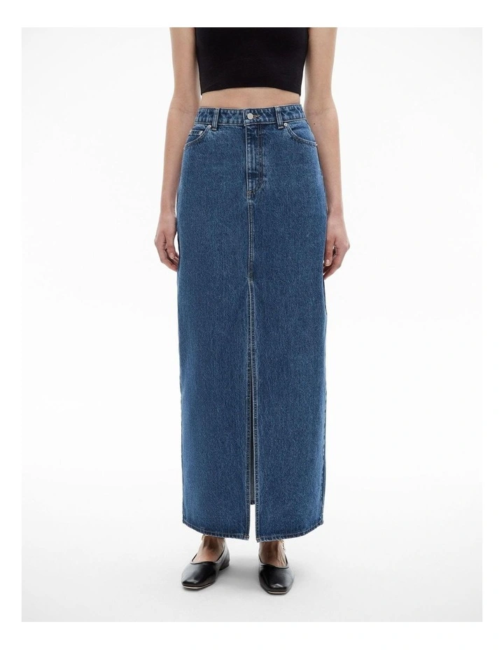 Denim Maxi Skirt in Indigo image 1