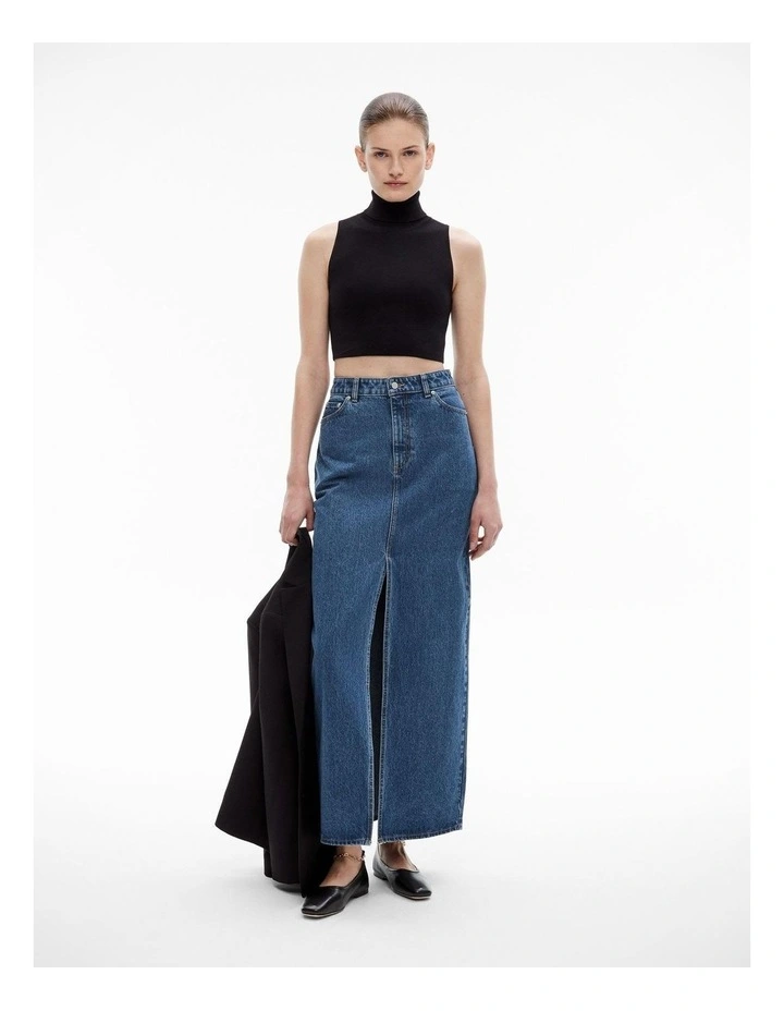 Denim Maxi Skirt in Indigo image 2