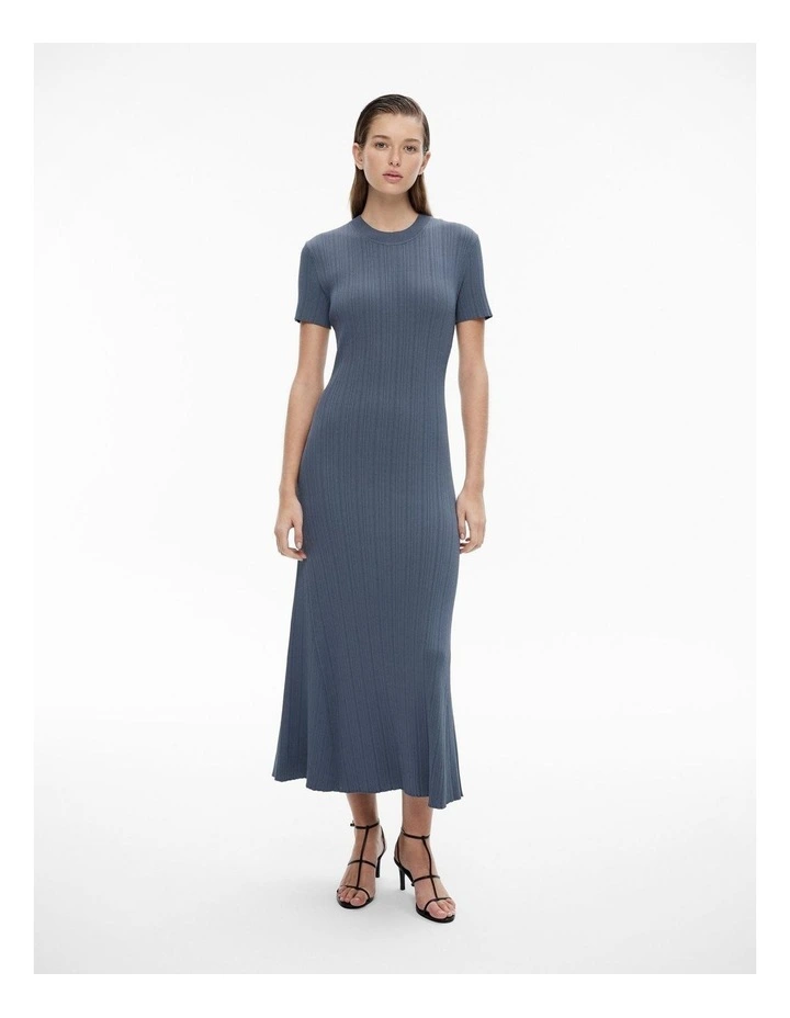 Variegated Short Sleeve Knit Dress in Slate Blue image 1