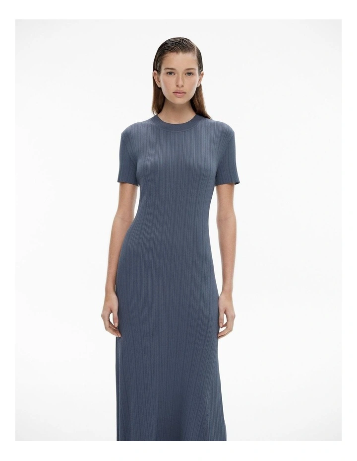 Variegated Short Sleeve Knit Dress in Slate Blue image 2