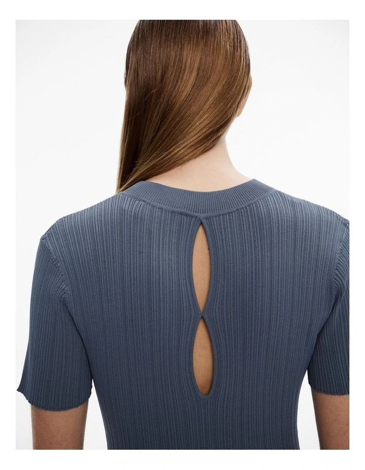 Variegated Short Sleeve Knit Dress in Slate Blue image 3