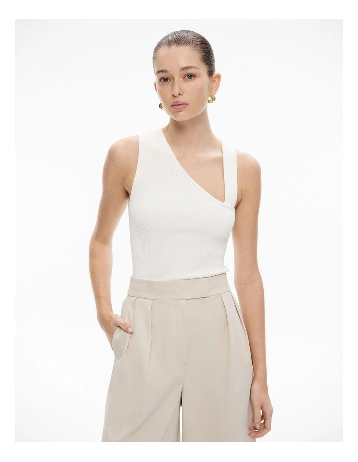Asymmetric Neck Rib Knit in Fresh White image 1