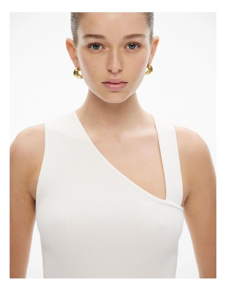 Asymmetric Neck Rib Knit in Fresh White image 3