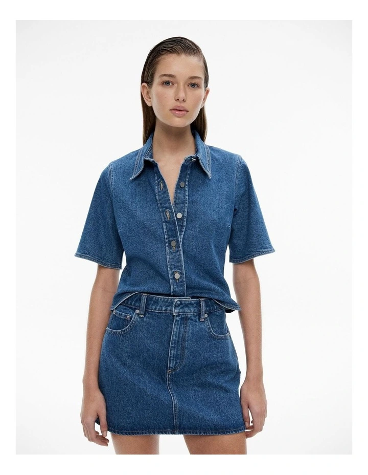 Witchery Denim Short Sleeve Shirt in Indigo MYER