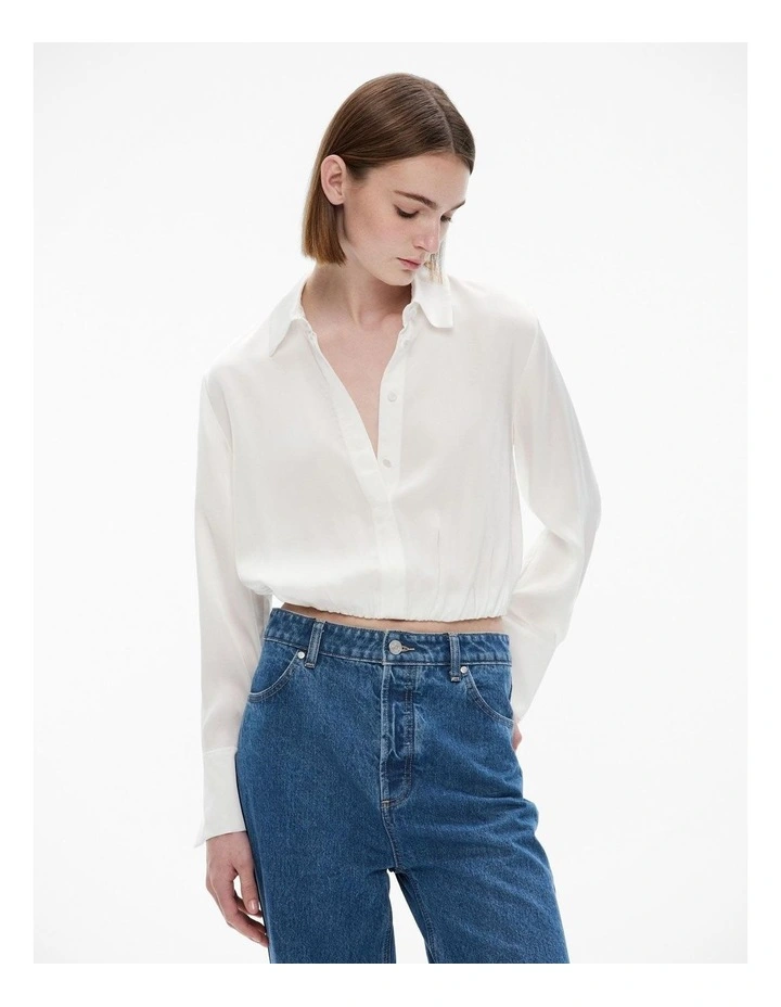 Elasticated Crop Shirt in Fresh White image 1